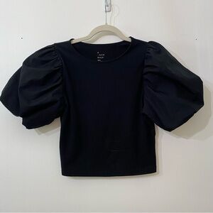 A New Day Black Puff Sleeve Top – S Cotton Blend, Chic Minimalist